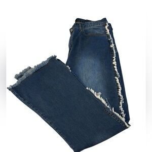 SPOON JEANS Wide Leg Flare‎ Slit Fringe High Rise Women’s Sz 22 Boho Western